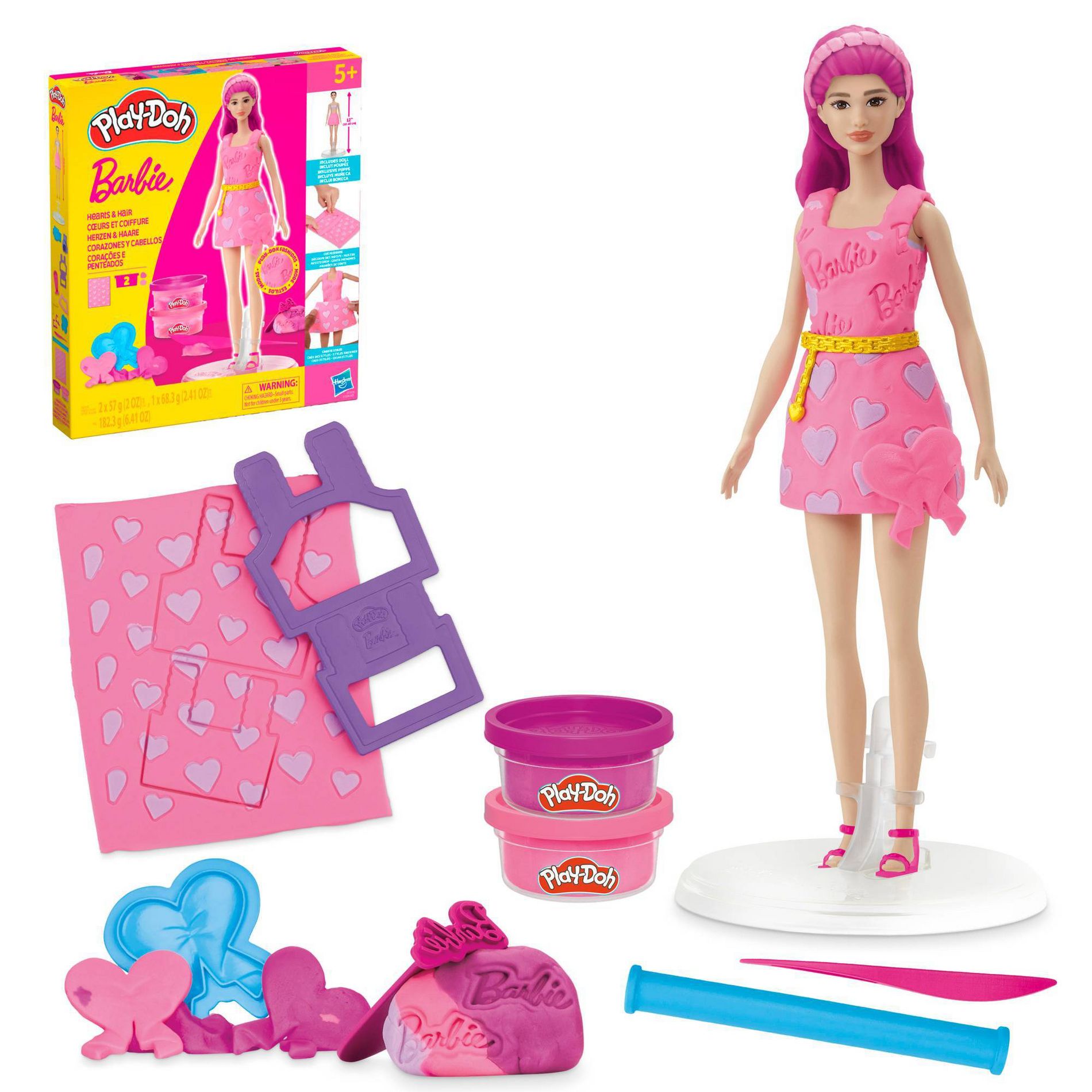 Play-Doh Barbie Hearts and Hair Designer Doll Set, Christmas Gifts for Kids'