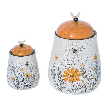Transpac Dolomite 8 in. Multicolor Spring Speckle Honey Bee Containers Set of 2