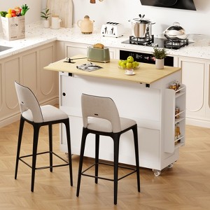 Mobile Kitchen Island with Power Outlet - Drop-Leaf MDF Cart、 Locking Wheels - 1 of 4
