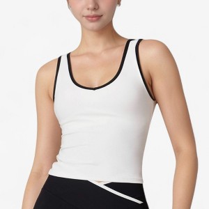 Anna-Kaci Active Women's Contrast Trim Cropped Tank Top with Scoop Neck and Stretch Fit for Yoga and Everyday Wear - 1 of 4