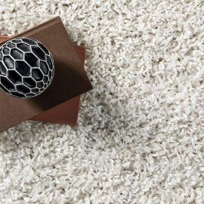 Ivory Rectangular Braided Shag Area Rug with Tassels