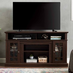 QingMoon TV Stand, Entertainment Center with 2 Glass Doors and Adjustable Shelves, Modern Farmhouse Wood Media Console Table for Living Room, Bedroom - 1 of 4