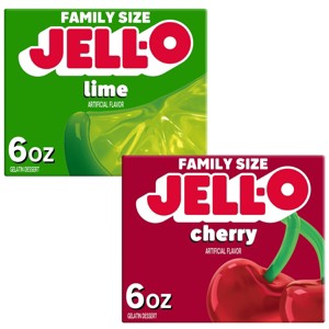 JELL-O Gelatin Dessert Mix 6oz Lime + 6oz Cherry - 1 of 4