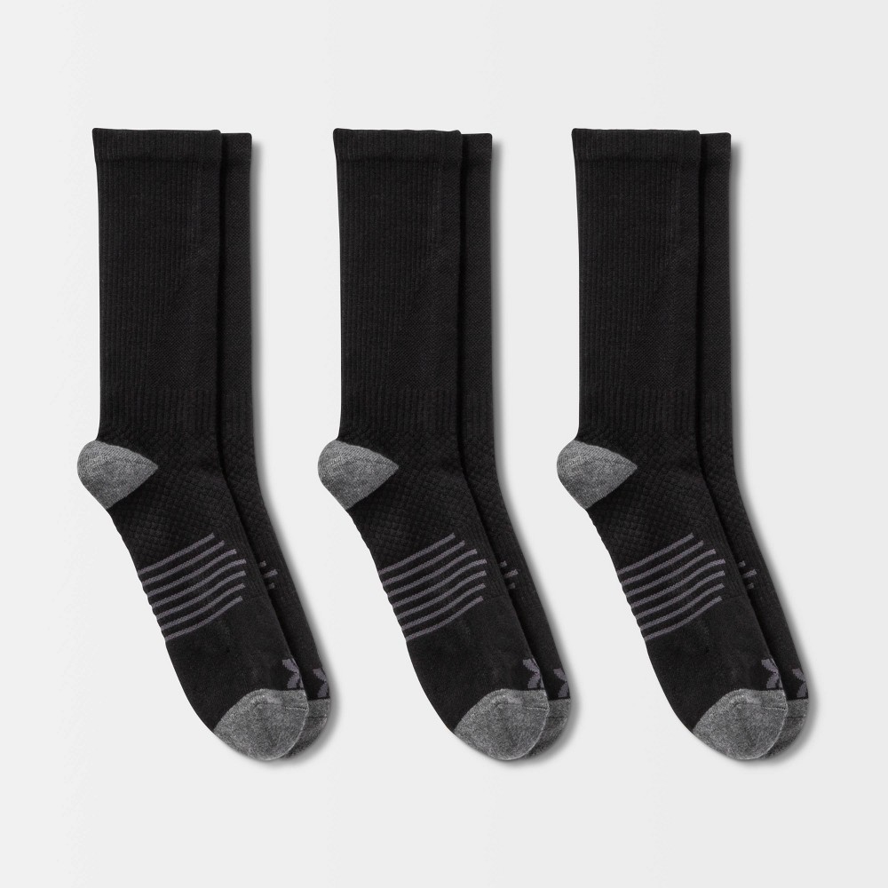 Men s Striped Arch Crew Socks 3pk - All in Motion Black 6-12