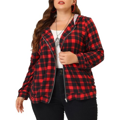 Red plaid hoodie women's online