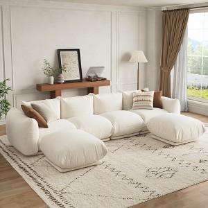 Sofa, 126” U-Shape Modular Sectional – Chenille Cloud Couch Deep Seat Boneless Sofa for Large Living Room/Family Space Beige - 1 of 4