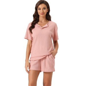 cheibear Women's Casual Shorts Sleeves Lounge Tops with Shorts Pajama Sets - 1 of 4