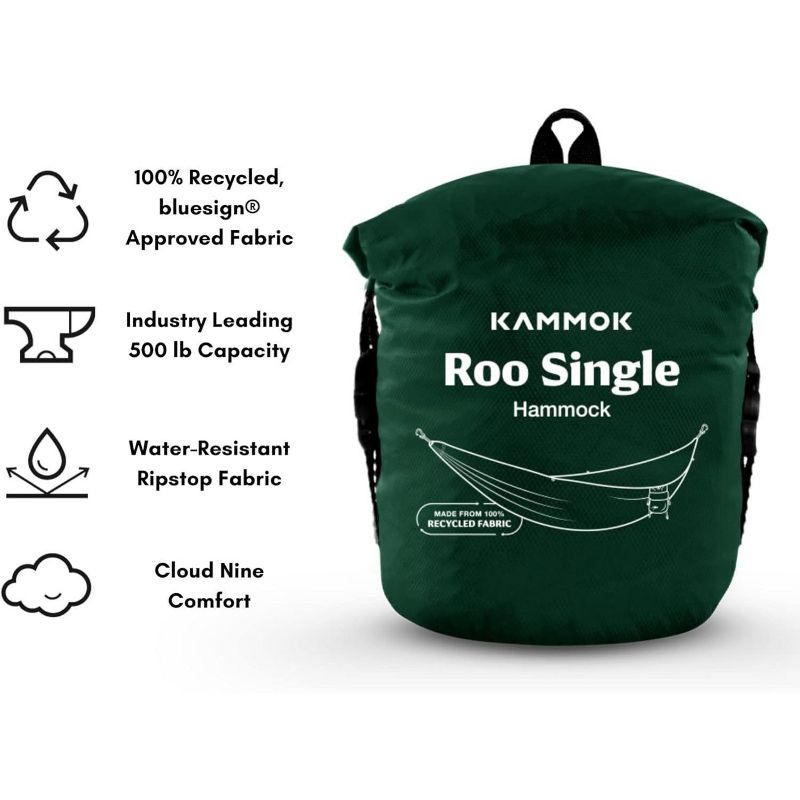 Kammok Roo Single Hammock with Stuff Sack, Waterproof Ripstop Nylon, Gear Loops, Lightweight for Camping and Backpacking, 4 of 8