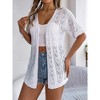 Women's Openwork Short Sleeve Knit Cardigan, Lightweight Cover-Up for Beach & Vacation Sun Protection - 2 of 4