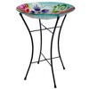 Northlight 21” White and Blue Hand Painted Floral Glass Outdoor Patio Birdbath - 3 of 4