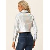 INSPIRE CHIC Women's Spread Collar Biker Holographic Button-Down Cropped Jackets - 3 of 4