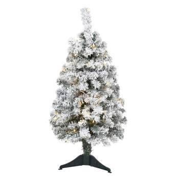 3ft Nearly Natural Pre-Lit LED Flocked Rock Springs Spruce Artificial Christmas Tree Clear Lights