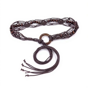 Anna-Kaci Women's Woven Rope Belt with Large Circular Buckle and Bohemian Knot Detail 49in - Coffee - 1 of 4