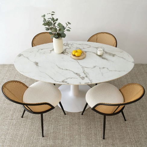 5 piece Oval Dining Table Set For 4 59 Oval Dining Table With 4 White Boucle Fabric Mesh Rattan Backrest Chair Dining Room Furniture maison Boucle Target