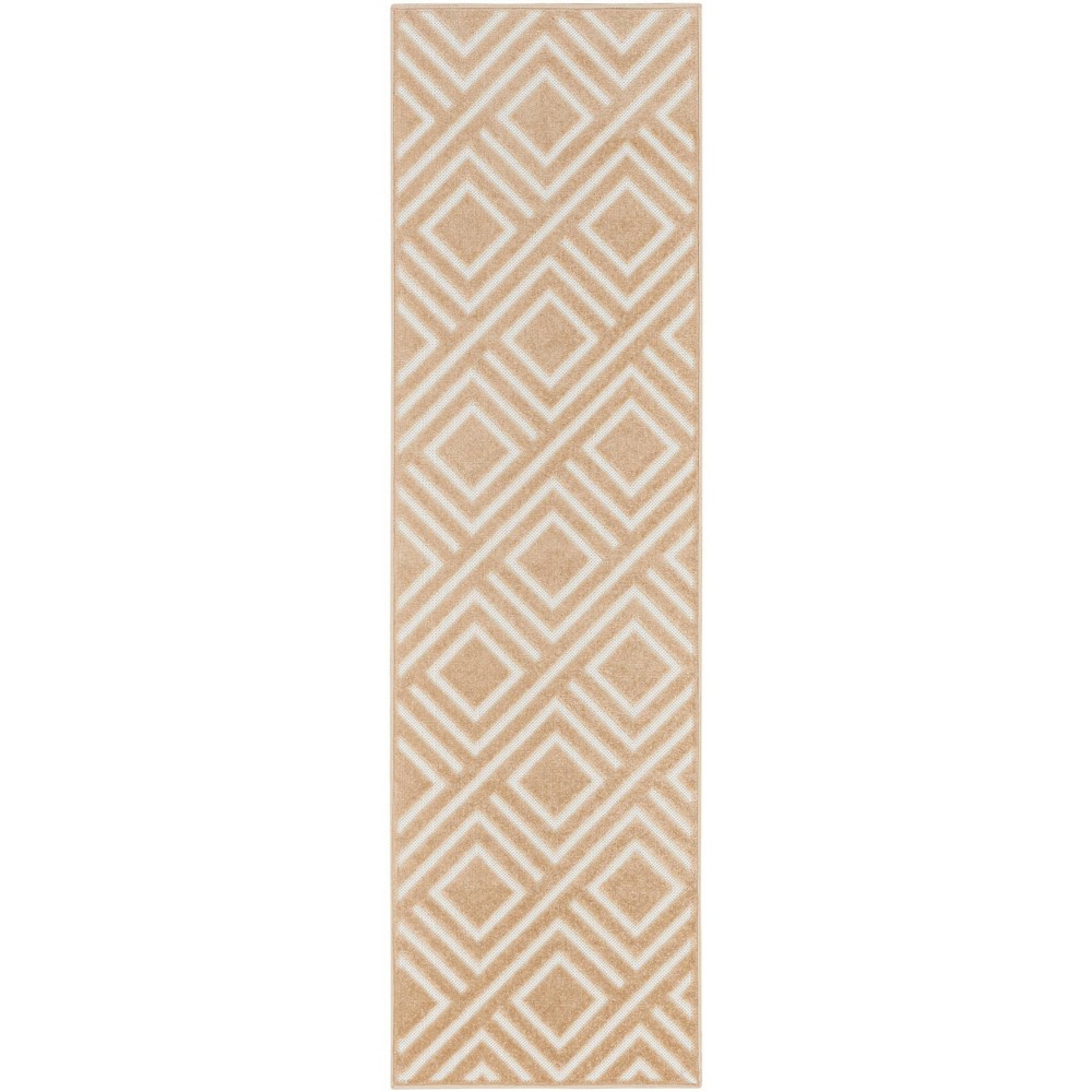 Photos - Area Rug Nourison 2'x6' Care Free Geometric Machine Woven Runner Rug Taupe: Modern Low Pile Indoor Rug, OEKO-TEX Certified 