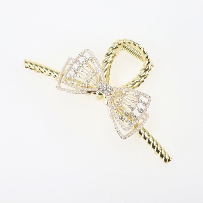 Unique Bargains Women's Fashion Bow Rhinestones Hair Clips 4.53"x2.17"x1.77" Glod Tone 1 Pc