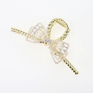 Unique Bargains Women's Fashion Bow Rhinestones Hair Clips 4.53"x2.17"x1.77" Glod Tone 1 Pc - 1 of 3