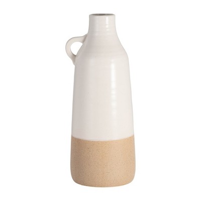 Sagebrook Home Ceramic Bottle Vase, White/Tan, Decorative Table for Wedding, Home Decor
