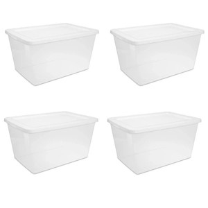 58 Quart Storage Box, Clear Plastic Storage Bin with Snap-on Lid, White - 1 of 4