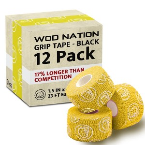 WOD Nation Bulk 12-Pack Weightlifting Hook Grip Tape, Comfortable & Stretchy Athletic Thumb Tape for Exercise (23ft/Roll)- Yellow - 1 of 4