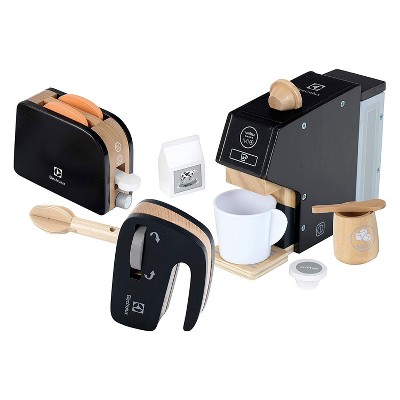 Theo Klein 7406-TK Children's Play Kitchen Wood Accessory Kit with Blender, Toaster, and Coffee Maker for Ages 3 and Up, Black