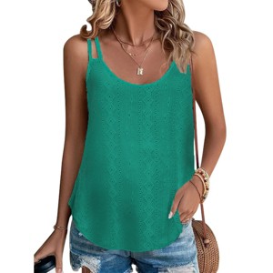 Women's Tank Tops Eyelet Embroidery Sleeveless Spaghetti Strap Tops Scoop Neck Cute Loose Fit Casual Summer Textured Cami Tops - 1 of 4