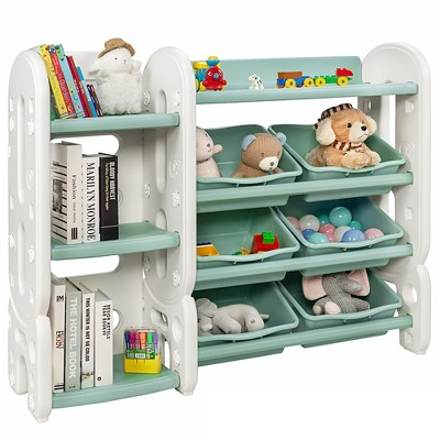 3-in-1 Kids Toy Storage Organizer with Bookshelf Corner Rack - Costway