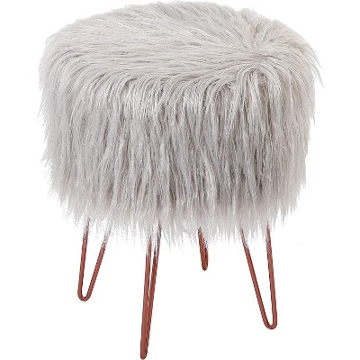 Birdrock Home Round Faux Fur Foot Stool Ottoman - Pink With White Legs :  Target