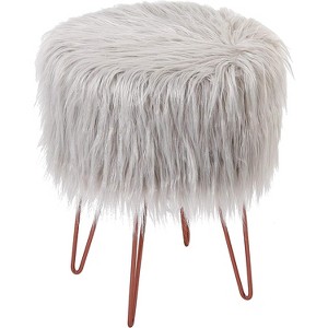 BirdRock Home Faux Fur Foot Stool Ottoman with Hair Pin Legs - Silver - 1 of 3