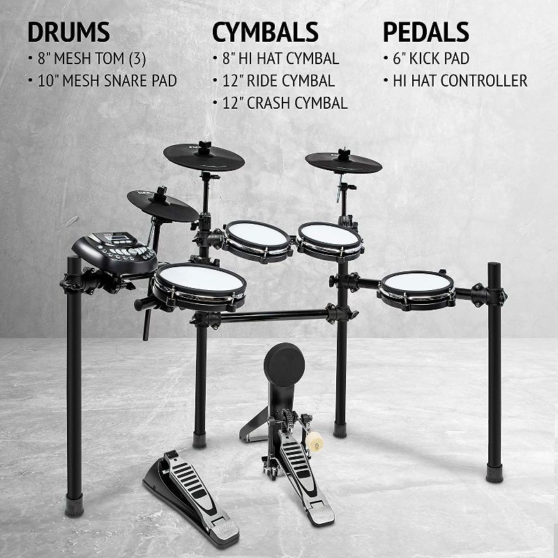 LyxJam 8-Piece Electronic Drum Set, Professional Electric Drums Kit, 3 of 8