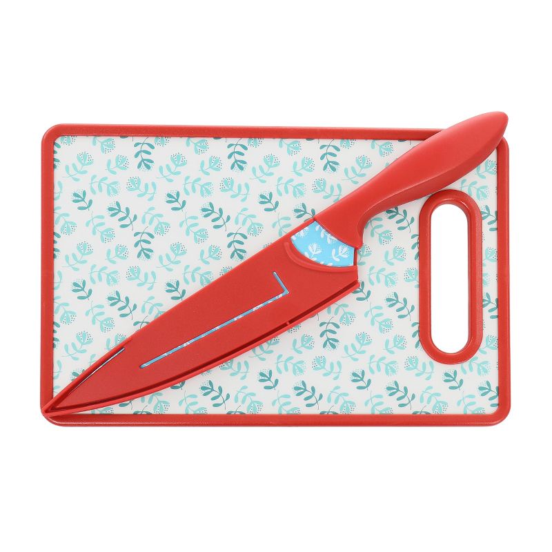 Gibson Home Village Vines 3 Piece Cutting Board and Knife Set in Red and Blue, 1 of 6