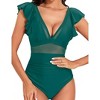 Women's Mesh Flutter Sleeve 1 Piece Swimsuit Sheer Detail Monokini with Ruffle Sleeves - 4 of 4