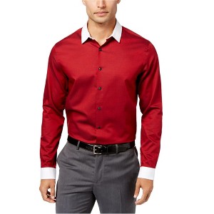I.N.C International Concepts Mens Contrast Collar Button Up Shirt, Red, X-Large - 1 of 1
