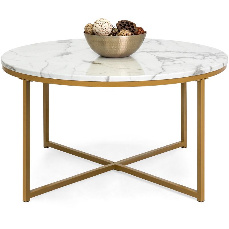 Best Choice Products 36in Faux Marble Modern Round Living Room Accent Coffee Table w/ Metal Frame, 1 of 10