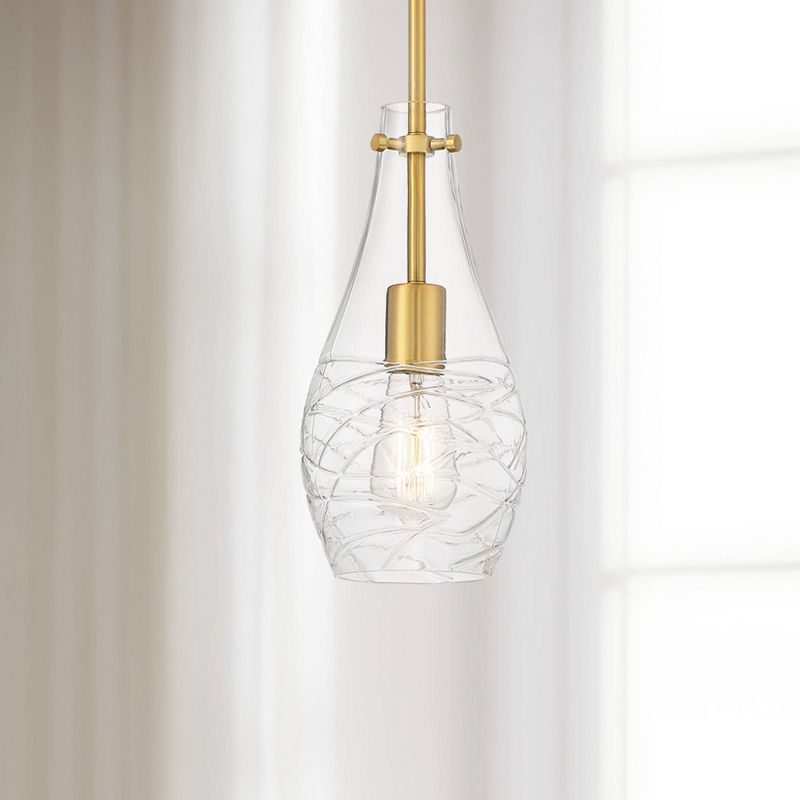 Possini Euro Design Soft Gold Mini Pendant 5 1/2" Wide Modern Swirl Textured Clear Glass Shade Fixture for Dining Room House Foyer, 2 of 7