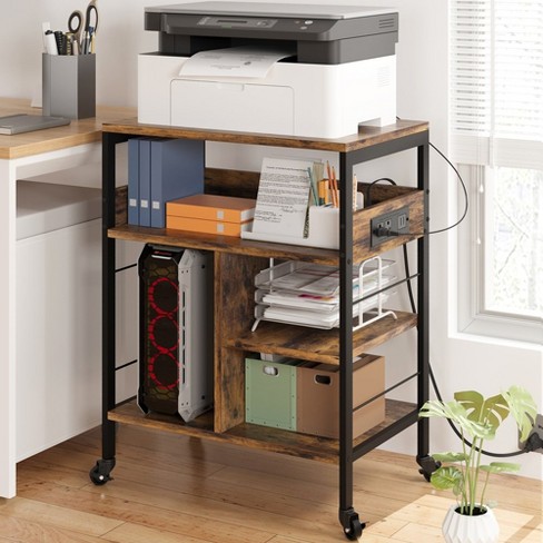 3 Tier Printer Stand Rustic Brown Printer Mobile Wooden Printer Shelf Table Organizer for 2024 Home Office Kitchen