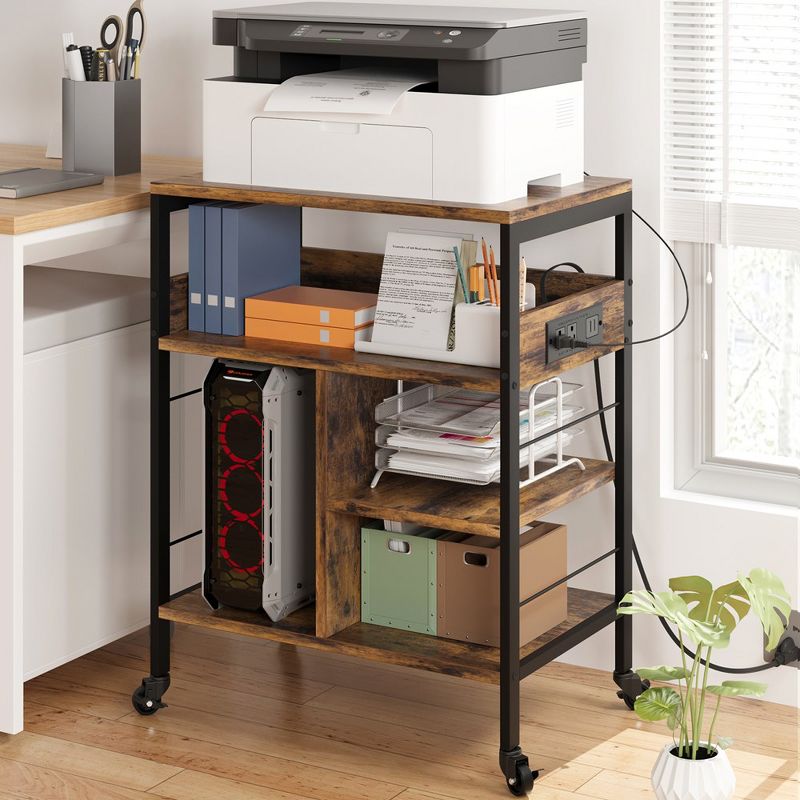 Large Printer Stand, Moveable Printer Table with Storage Shelf, 4 Tier Rolling Printer Stand with Wheels for Home Office, 1 of 9
