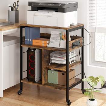 Large Printer Stand, Moveable Printer Table with Storage Shelf, 4 Tier Rolling Printer Stand with Wheels for Home Office