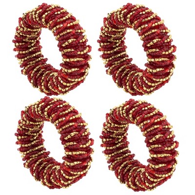 Red and White Glass Beaded Napkin Rings Set of 4