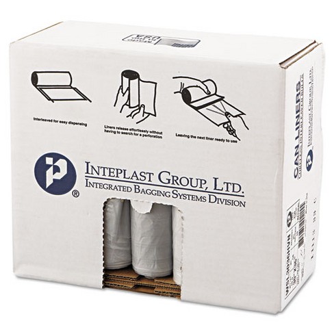 Inteplast Group Low-Density Commercial Can Liners, 30 gal, 0.58 mil, 30" x 36", Clear, 25 Bags/Roll, 10 Rolls/Carton - image 1 of 3