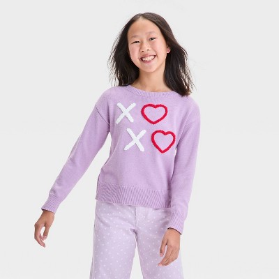 Girls' XO Valentine's Day Long Sleeve Pullover Sweater - art class™ Light Purple S