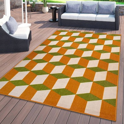 Contemporary Orange and Green Geometric Flatweave Area Rug