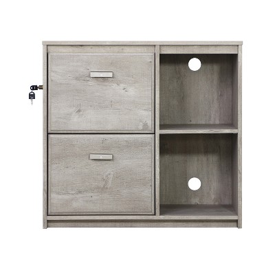 Washed Gray 2-Drawer Wood File Cabinet with Shelves