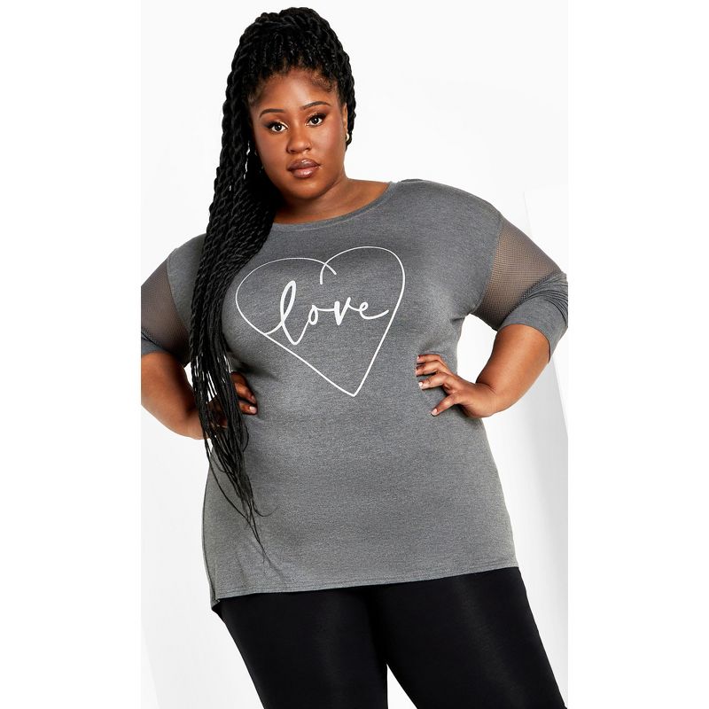 Women's Plus Size Mesh Sleeve Top - charcoal | AVENUE, 1 of 8