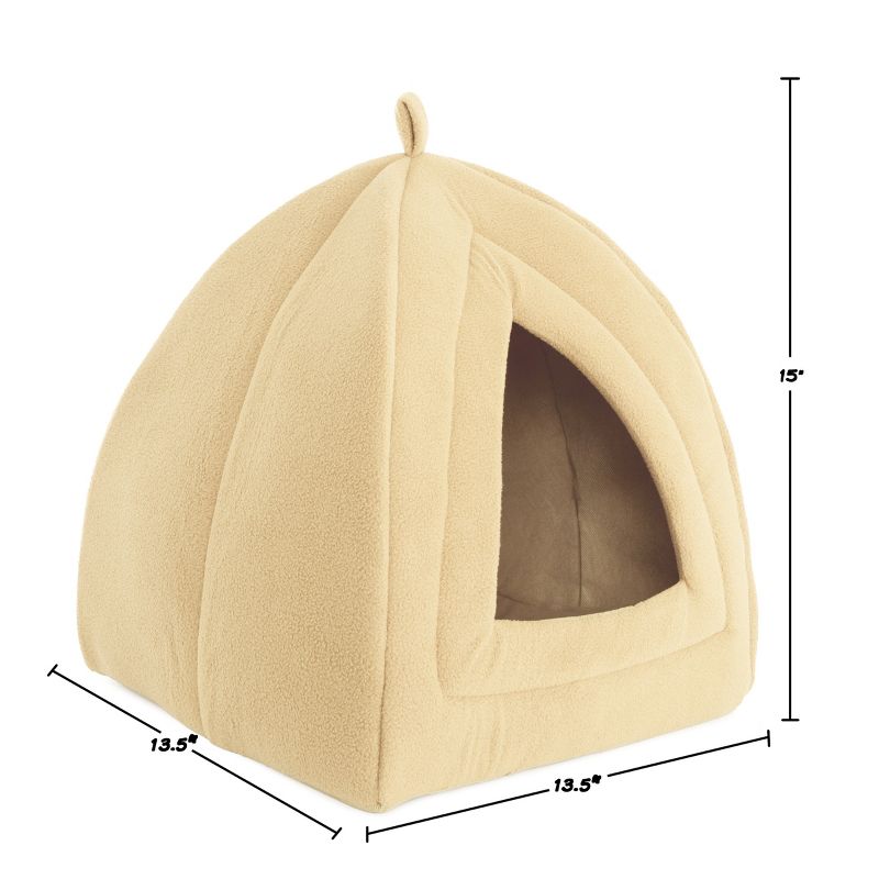 Pet Adobe Enclosed Igloo Cat Bed - Pet Tent With Removable Cushion Pad - Tan, 5 of 7