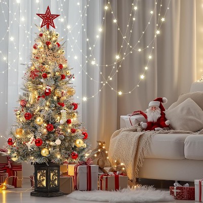 Artificial Christmas Tree, 4.5ft Premium Hinged Pine Tree, Pre-Lit Christmas Tree with Warm White LED Lights for Home, Shops, Party