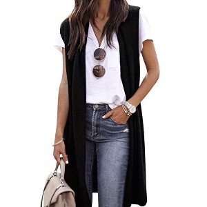 Womens Long Vests Sleeveless Draped Lightweight Open Front Sweater Cardigan Layering Vest - 1 of 4