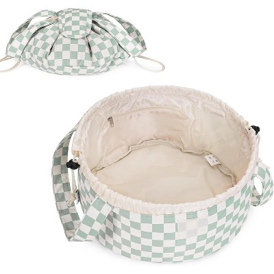 Narwey Barrel Drawstring Checkered Makeup Bag Large Cosmetic Bag