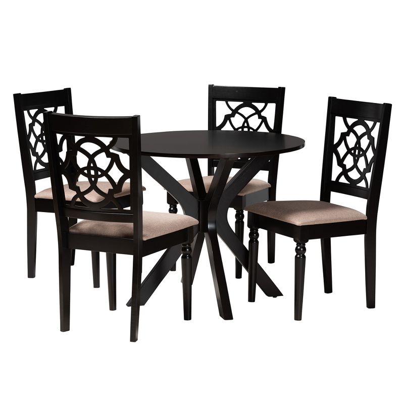 Baxton Studio Sadie Modern Beige Fabric and Espresso Brown Finished Wood 5-Piece Dining Set, 2 of 10