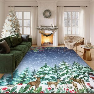 Christmas Rug Washable Rugs for Living Room Bedroom Xmas Trees Santa Claus Decorative Floor Carpet Low Pile Non Slip Soft Xmas Rugs - 1 of 4